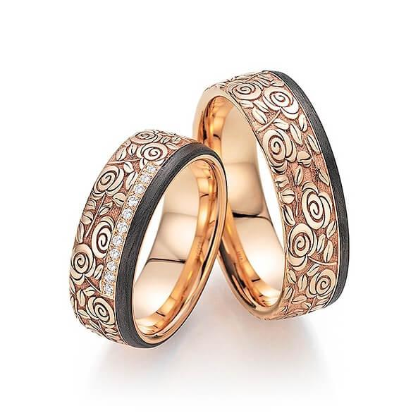 FISCHER Trauringe 585/- Rotgold & Carbon FARBTUPFER 23-01480-070 - Trauringmacher