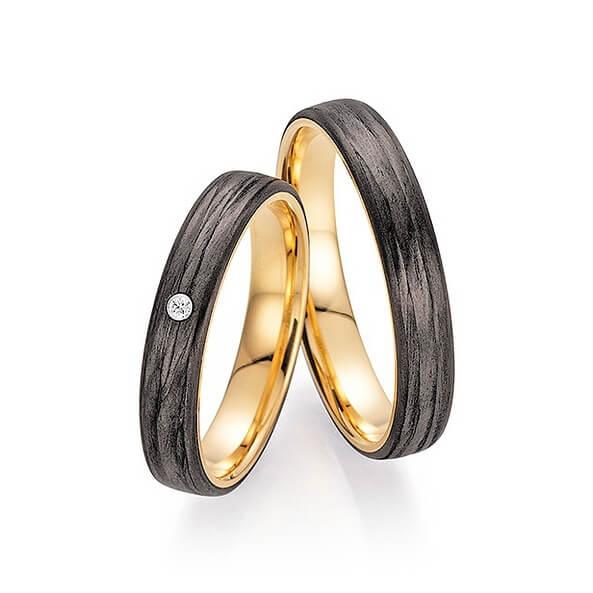 FISCHER Trauringe Carbon & Apricotgold  POSITIVE VIBES 23-01350-040 - Trauringmacher