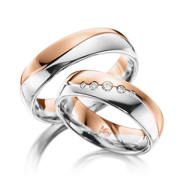 Trauringe Mehrfarbig mit Diamanten RU-1025-WG/RG - Trauringmacher München