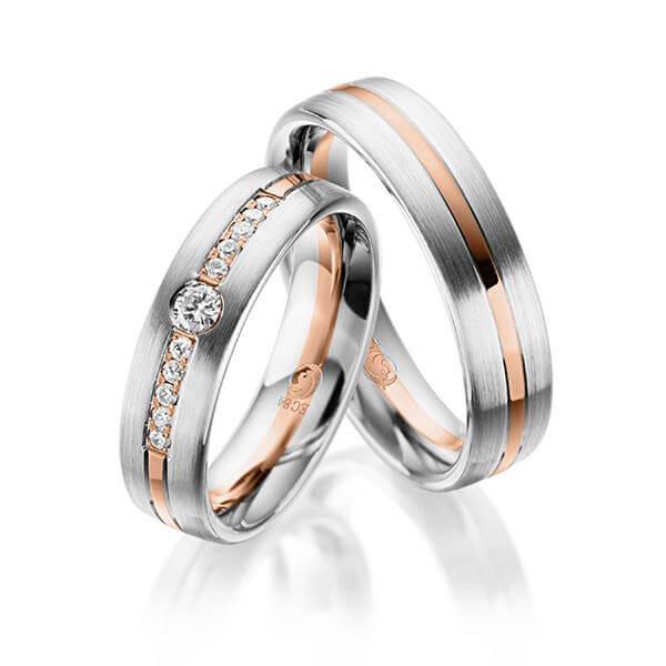 Trauringe Mehrfarbig mit Diamanten RU-1049-WG/RG - Trauringmacher München