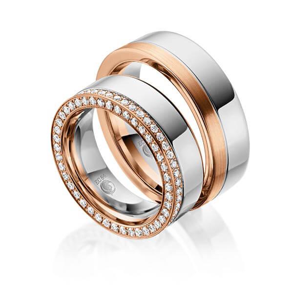 Trauringe Mehrfarbig mit Diamanten RU-1055-WG/RG - Trauringmacher München