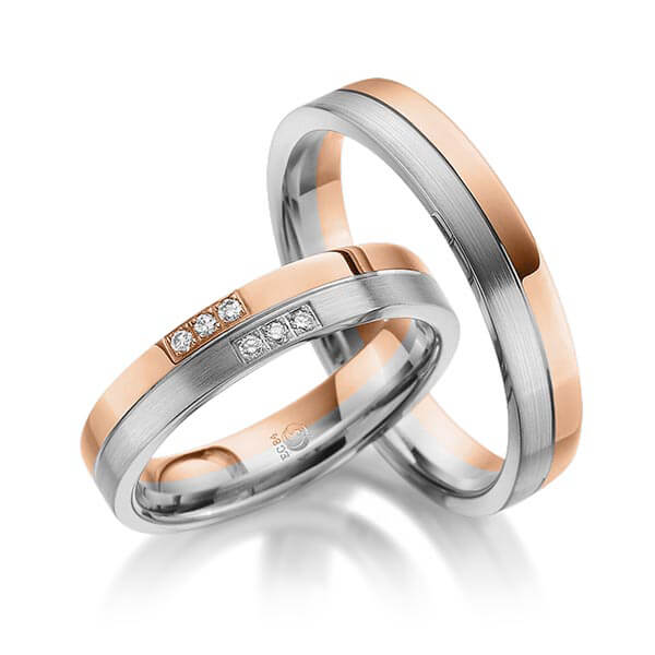 Trauringe Mehrfarbig mit Diamanten RU-1085-PT/RG - Trauringmacher München