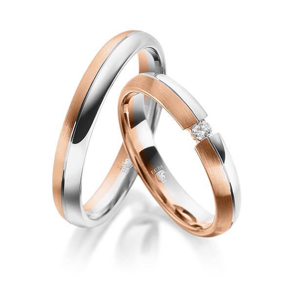 Trauringe Mehrfarbig mit Diamanten RU-1087-WG/RG (PAARPREIS) - Trauringmacher München