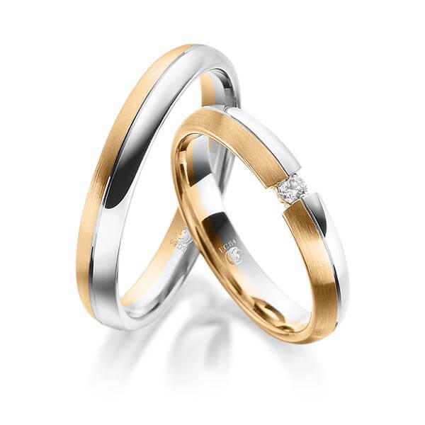 Trauringe Mehrfarbig mit Diamanten RU-1087-WG/ROSE (PAARPREIS) - Trauringmacher München