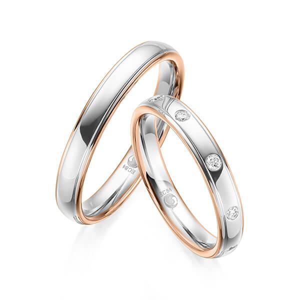 Trauringe Mehrfarbig mit Diamanten RU-1601-WG/RG (PAARPREIS) - Trauringmacher München