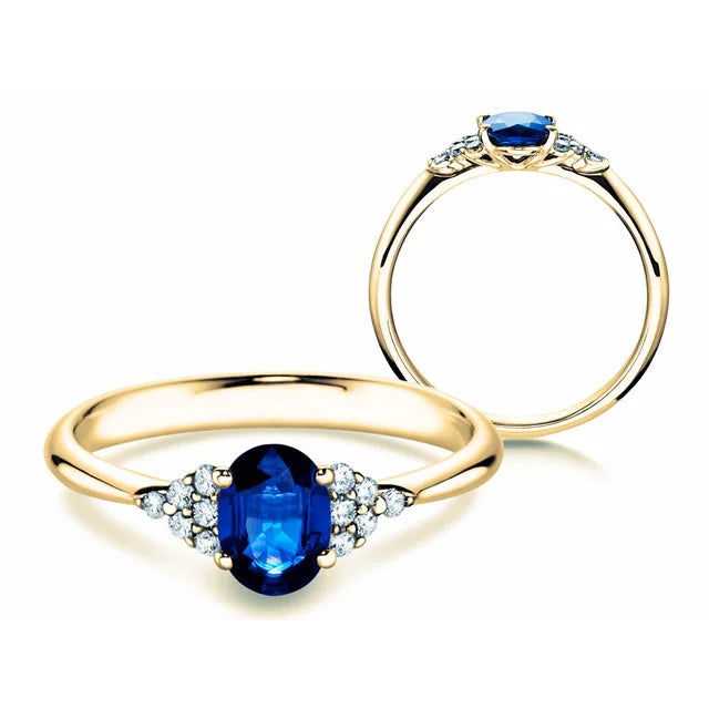 Verlobungsring GLORY PETITE SAPHIR Gelbgold mit Saphir & Diamanten 0.12ct - Trauringmacher München