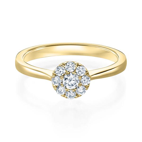 Verlobungsring Gelbgold 750/- mit Diamanten zus. 0.25ct | HALO - Trauringmacher München
