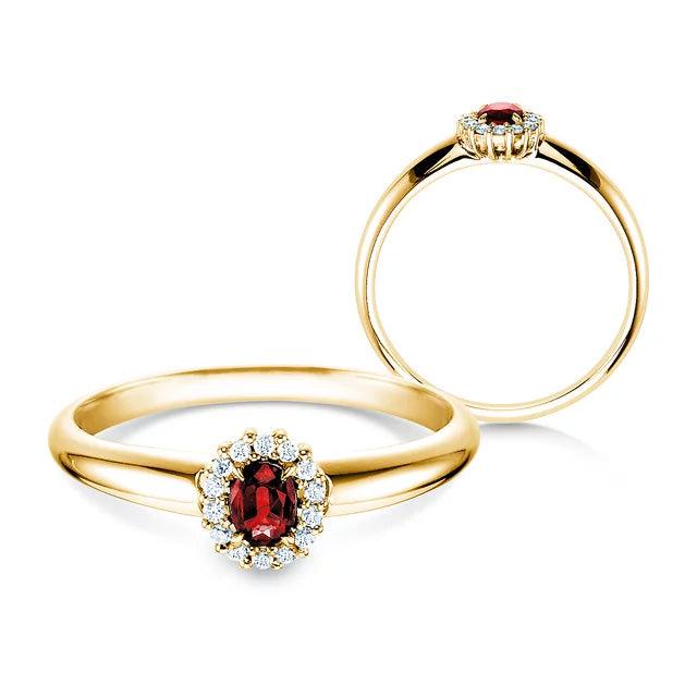 Verlobungsring JOLIE Gelbgold mit Rubin & Diamanten 0.06ct - Trauringmacher München
