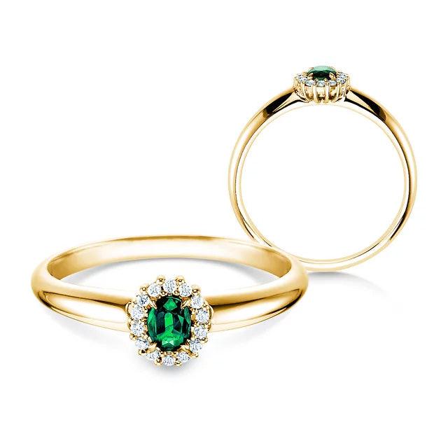 Verlobungsring JOLIE Gelbgold mit Smaragd & Diamanten 0.06ct - Trauringmacher München