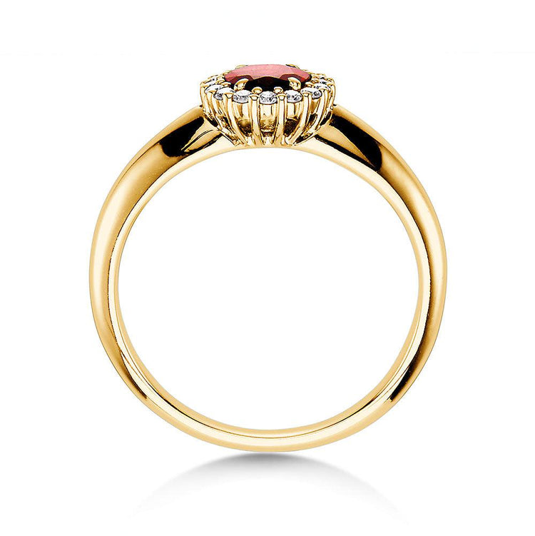 Verlobungsring WINDSOR Gelbgold mit Rubin & Diamanten 0.12ct - Trauringmacher München