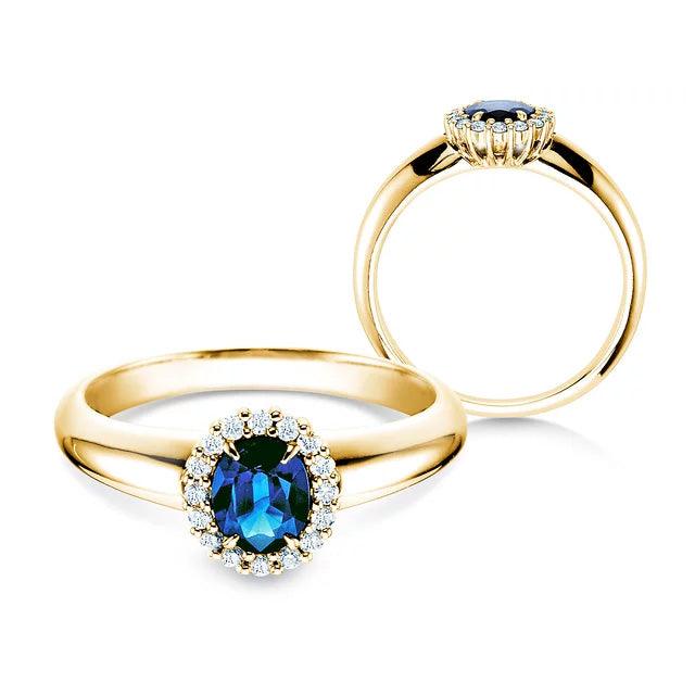 Verlobungsring WINDSOR Gelbgold mit Saphir & Diamanten 0.12ct - Trauringmacher München
