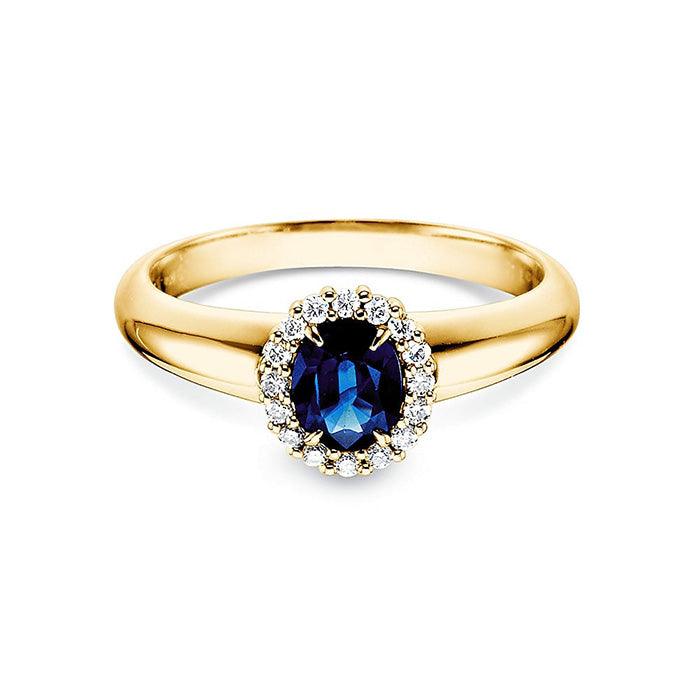 Verlobungsring WINDSOR Gelbgold mit Saphir & Diamanten 0.12ct - Trauringmacher München