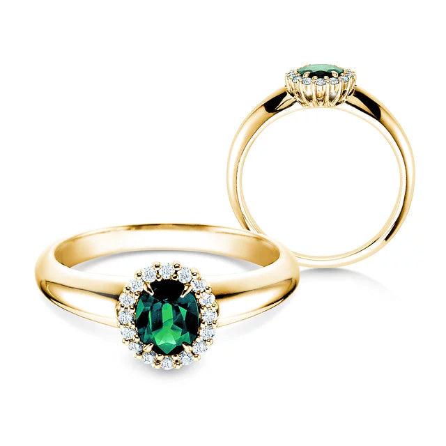 Verlobungsring WINDSOR Gelbgold mit Smaragd & Diamanten 0.12ct - Trauringmacher München
