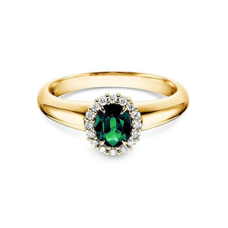 Verlobungsring WINDSOR Gelbgold mit Smaragd & Diamanten 0.12ct - Trauringmacher München