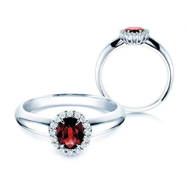 Verlobungsring WINDSOR Platin mit Rubin & Diamanten 0.12ct - Trauringmacher München