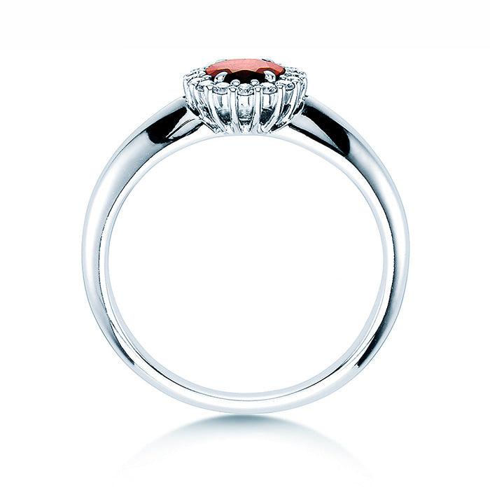 Verlobungsring WINDSOR Platin mit Rubin & Diamanten 0.12ct - Trauringmacher München