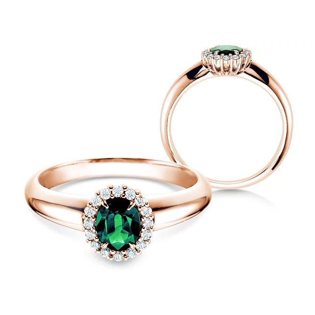 Verlobungsring WINDSOR Rosegold mit Smaragd & Diamanten 0.12ct - Trauringmacher München