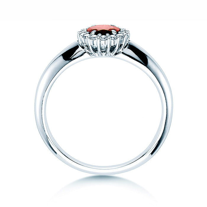 Verlobungsring WINDSOR Weißgold mit Rubin & Diamanten 0.12ct - Trauringmacher München