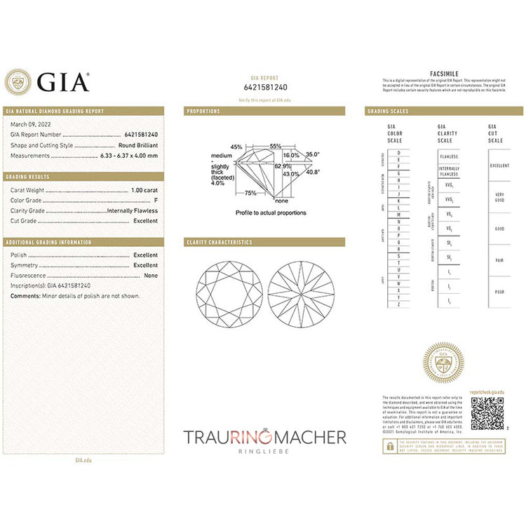 GIA Zertifikat Platin 1Karat Lab-Grown Diamanten Verlobungsringe Muenchen 