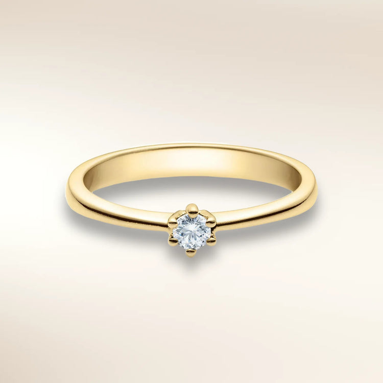 Verlobungsring FRIDRICH Gelbgold 585 mit Diamant 0,25 ct, Solitär in 6er-Krappenfassung – Trauringmacher München & Freising