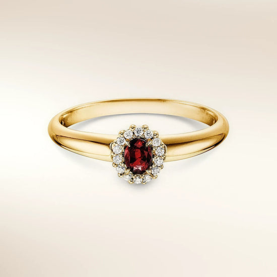 Verlobungsring JOLIE Gelbgold 585 mit Rubin & Diamanten – Trauringmacher München & Freising