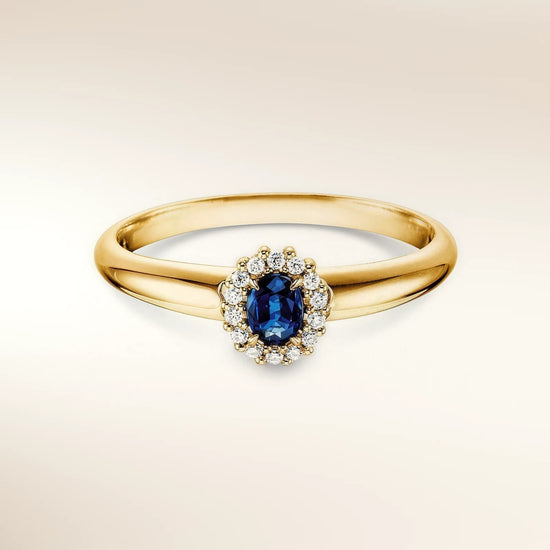 Verlobungsring JOLIE Gelbgold 585 mit Saphir & Diamanten – Trauringmacher München & Freising