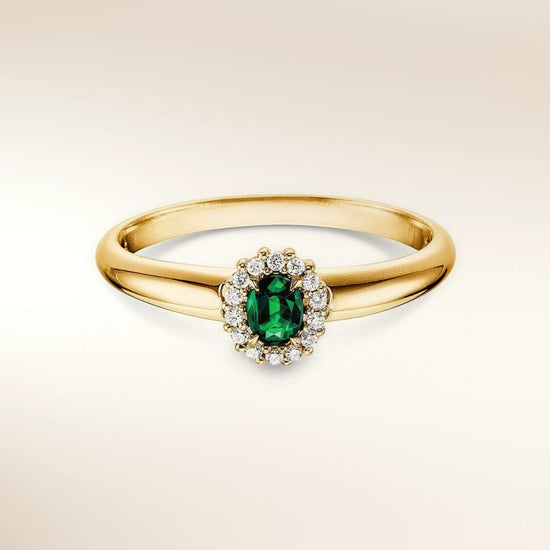 Verlobungsring JOLIE Gelbgold 585 mit Smaragd & Diamanten – Trauringmacher München & Freising