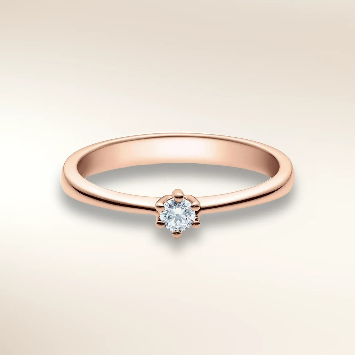 Verlobungsring FRIDRICH Roségold 585 mit Diamant 0,25 ct, Solitär in 6er-Krappenfassung – Trauringmacher München & Freising