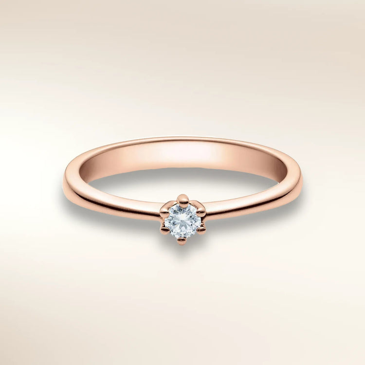 Verlobungsring FRIDRICH Roségold 585 mit Diamant 0,25 ct, Solitär in 6er-Krappenfassung – Trauringmacher München & Freising
