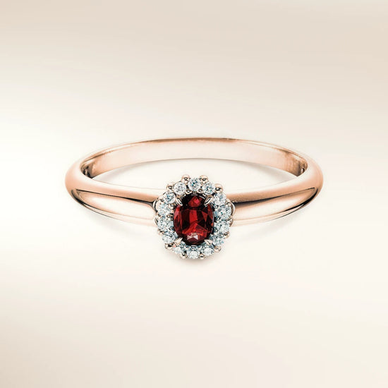 Verlobungsring JOLIE Roségold 585 mit Rubin & Diamanten – Trauringmacher München & Freising