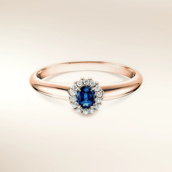 Verlobungsring JOLIE Roségold 585 mit Saphir & Diamanten – Trauringmacher München & Freising