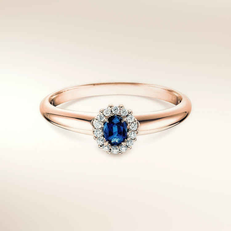 Verlobungsring JOLIE Roségold 585 mit Saphir & Diamanten – Trauringmacher München & Freising