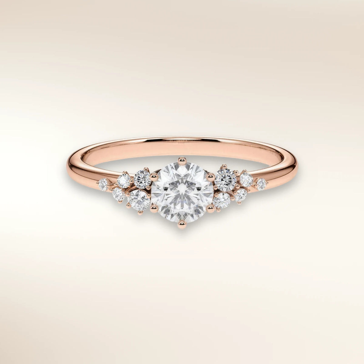 Verlobungsring MIRA Roségold 585, Brillant mit funkelndem Diamant-Cluster – Trauringmacher München & Freising