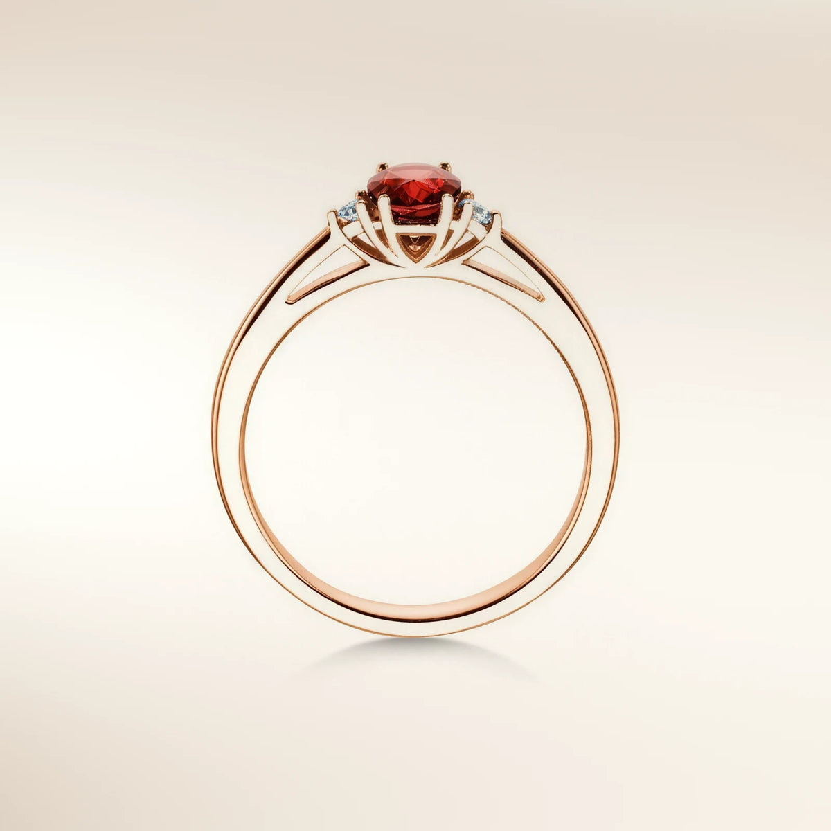 Verlobungsring LIFE Roségold mit Rubin Seitenansicht – Trauringmacher Freising & München