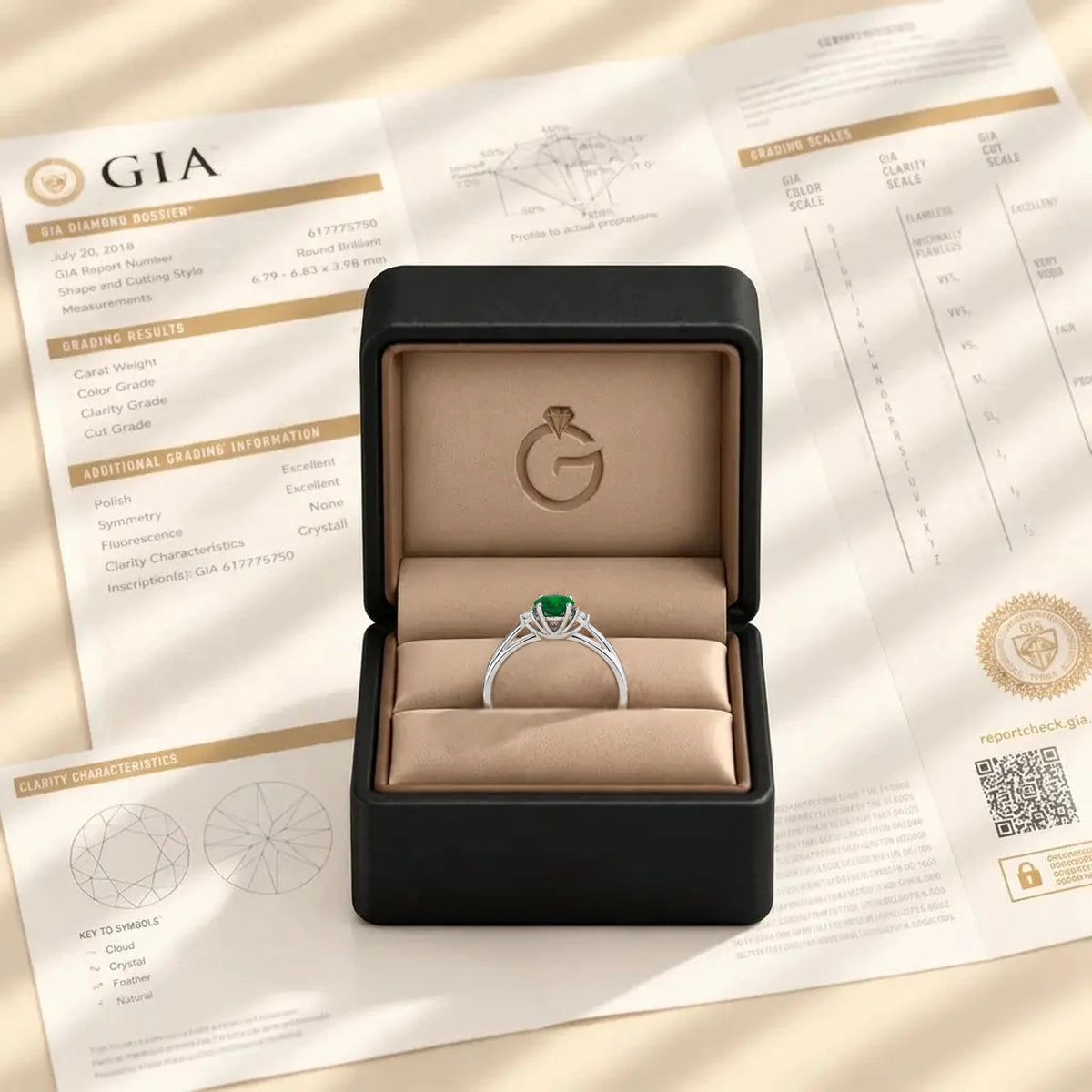 Verlobungsring LIFE Weißgold mit Smaragd in Ringbox mit GIA-Zertifikat – Trauringmacher München & Freising