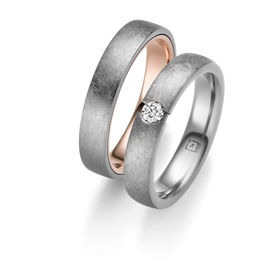 TANTALUM Trauringe Tantal Rotgold mit Diamant TA15 - TA16