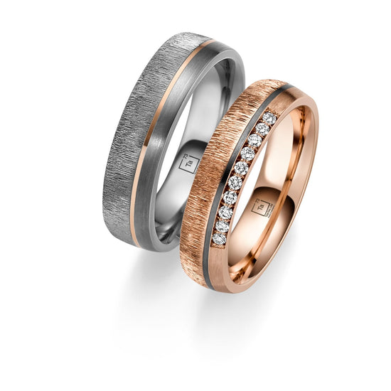 TANTALUM Trauringe Tantal Rotgold mit Diamanten TA34 - TA35