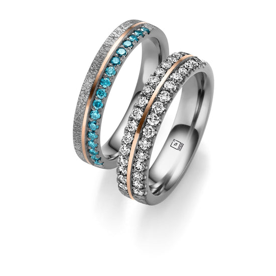 TANTALUM Trauringe Tantal Rotgold mit Diamanten TA61 - TA62