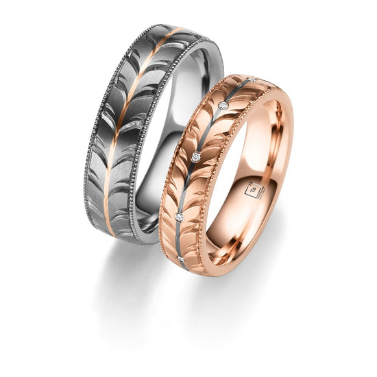 TANTALUM Trauringe Tantal Rotgold mit Diamanten TA93 - TA94