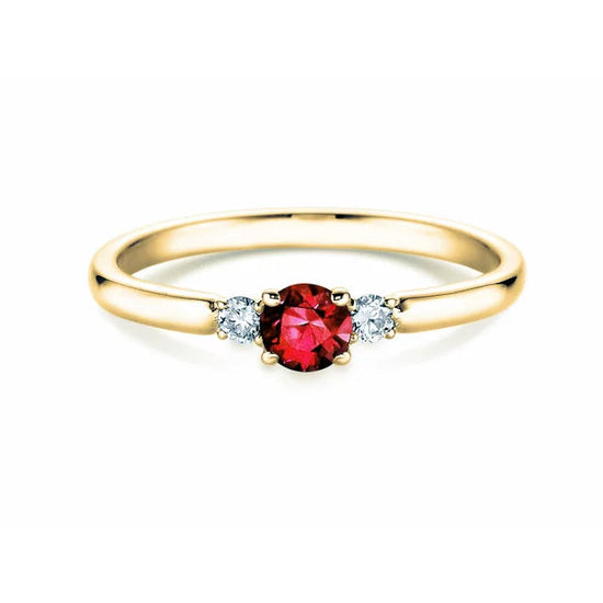 Verlobungsring GLORY PETITE Gelbgold mit Rubin & Diamanten 0.07ct - Trauringmacher München