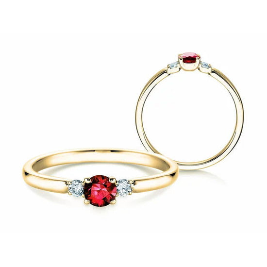 Verlobungsring GLORY PETITE Gelbgold mit Rubin & Diamanten 0.07ct - Trauringmacher München