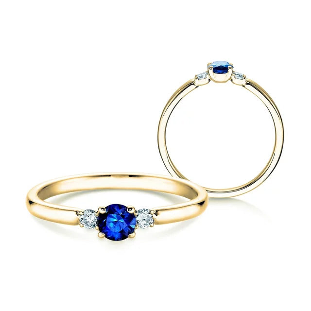 Verlobungsring GLORY PETITE Gelbgold mit Saphir & Diamanten 0.07ct - Trauringmacher München