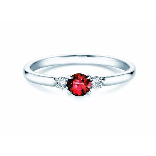 Verlobungsring GLORY PETITE Platin mit Rubin & Diamanten 0.07ct - Trauringmacher München