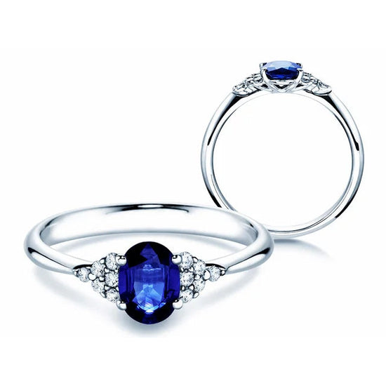 Verlobungsring GLORY PETITE SAPHIR Weißgold mit Saphir & Diamanten 0.12ct - Trauringmacher München