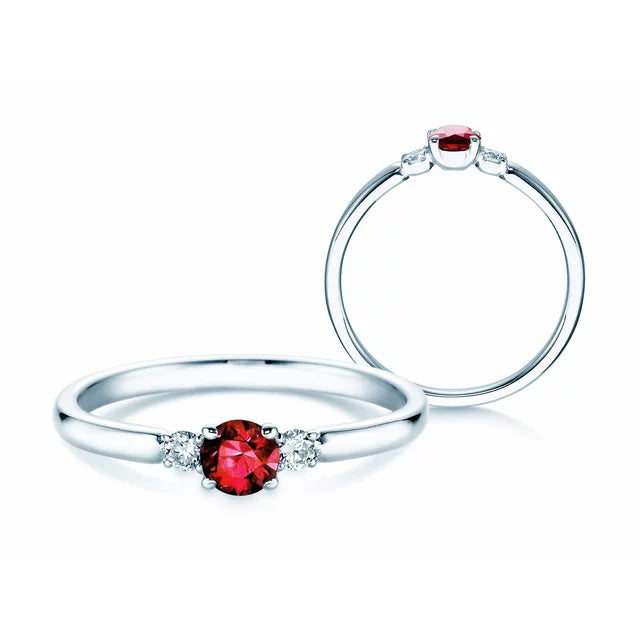 Verlobungsring GLORY PETITE Weißgold mit Rubin & Diamanten 0.07ct - Trauringmacher München
