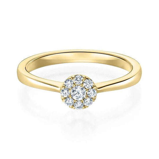 Verlobungsring Gelbgold 750/- mit Diamanten zus. 0.15ct | HALO - Trauringmacher München