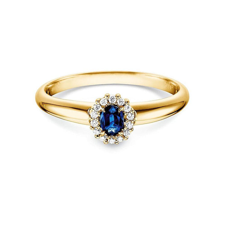 Verlobungsring JOLIE Gelbgold mit Saphir & Diamanten 0.06ct - Trauringmacher München