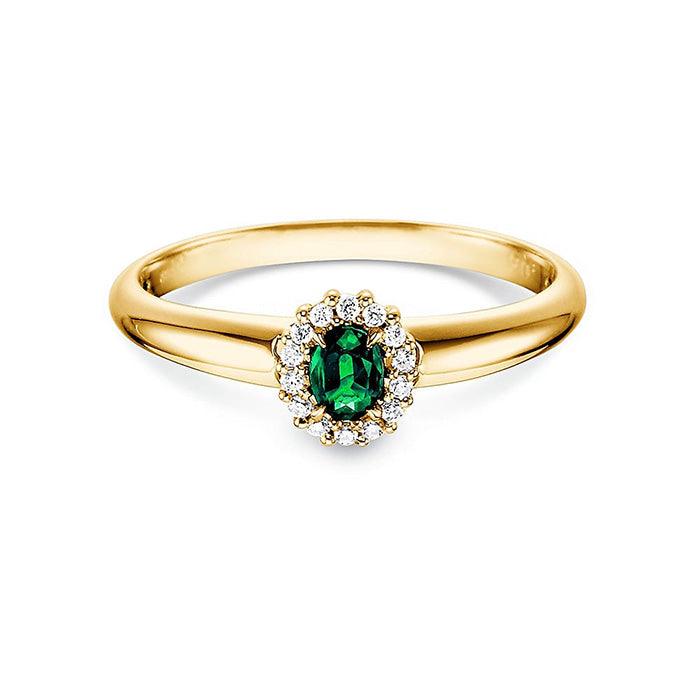 Verlobungsring JOLIE Gelbgold mit Smaragd & Diamanten 0.06ct - Trauringmacher München