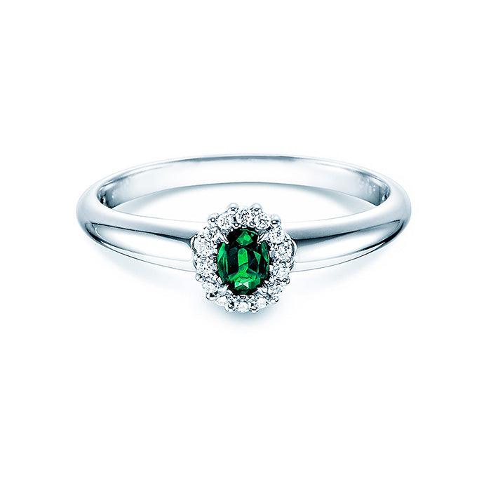 Verlobungsring JOLIE Platin mit Smaragd & Diamanten 0.06ct - Trauringmacher München