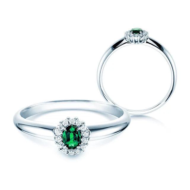 Verlobungsring JOLIE Platin mit Smaragd & Diamanten 0.06ct - Trauringmacher München